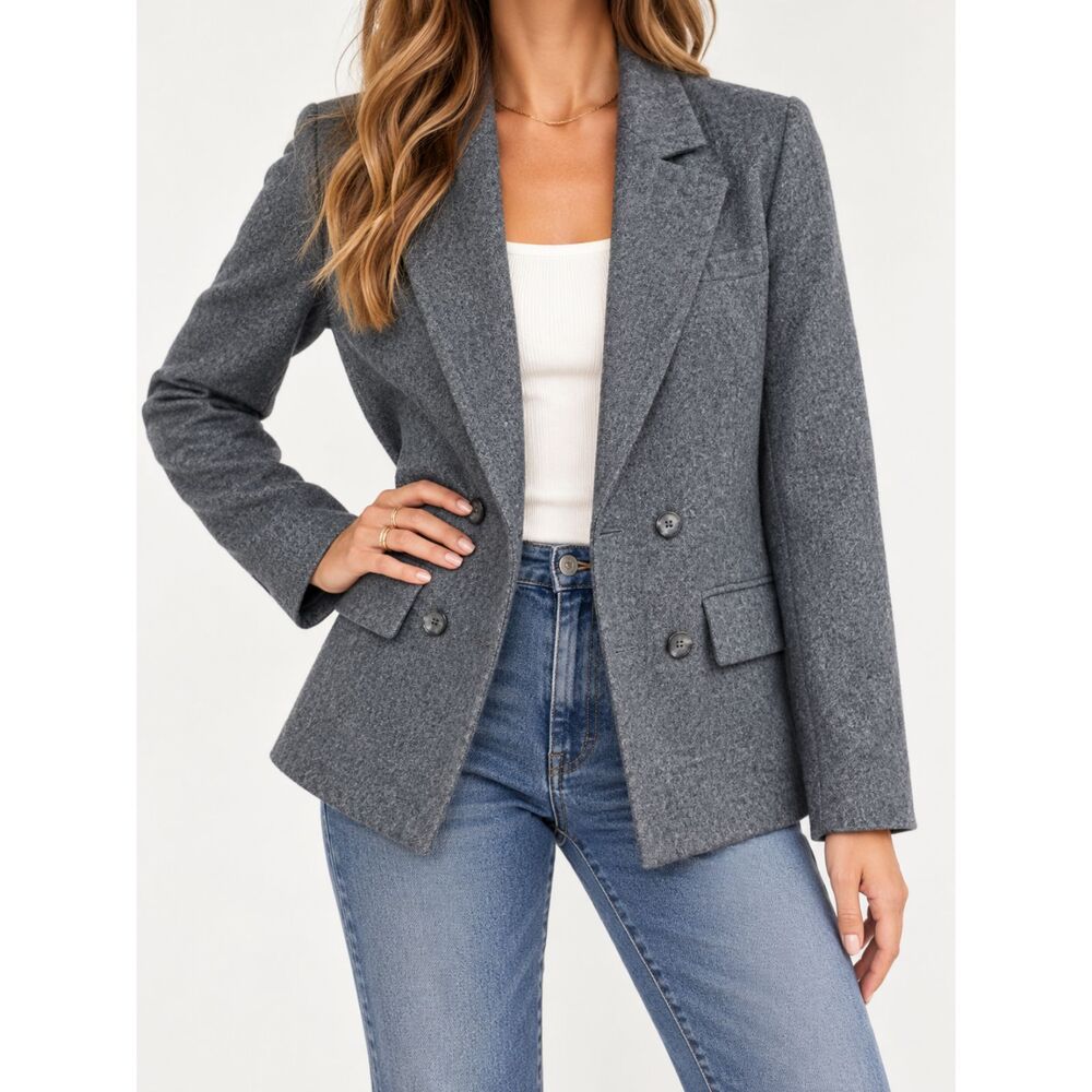 Vintage Saville Womens 4 Gray Wool Blazer Made USA Double Breasted Corpcore